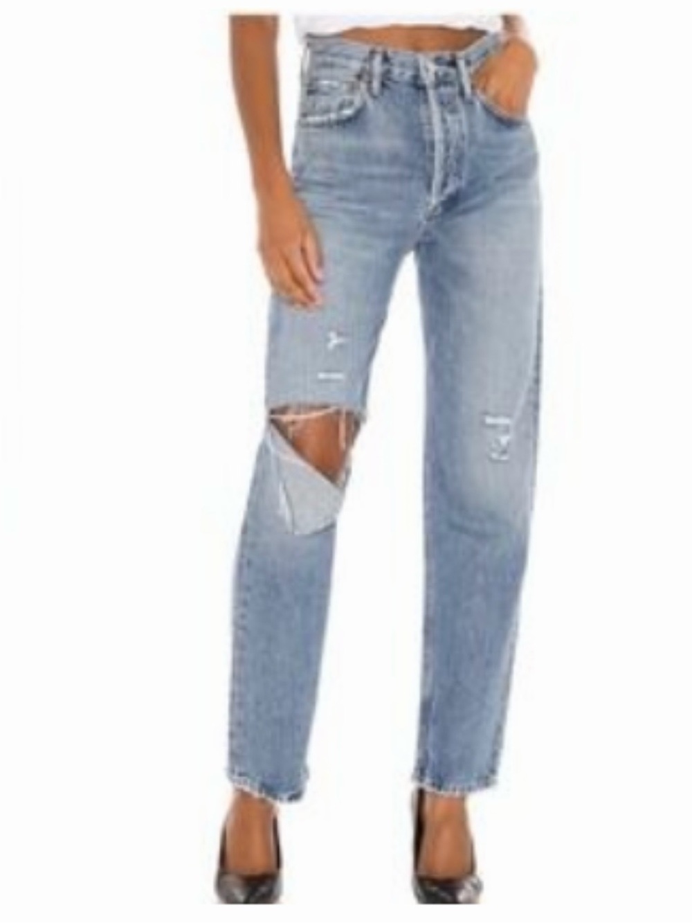AGOLDE 90s Pinch Waist  High Distressed Blue Jeans - Classic Straight Fit